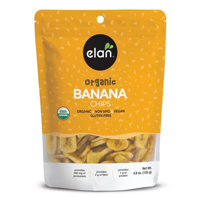 Elan Organic Banana Chips, 4.8 Oz, Non-Gmo, Vegan, Gluten-Free, Kosher, Sweetened with Organic Sugar, Crunchy Snacks, Sweet Snacks
