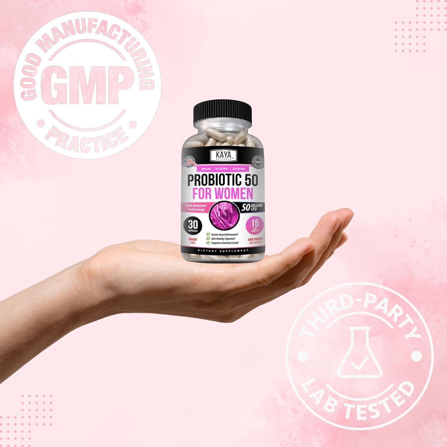 Naturals Probiotic 50 Billion CFU - Probiotics for Women, Probiotics for Men and Adults, Natural - Gut Health & Immune Support Supplement - Provides Digestive Support - 30 Vegetable Capsules