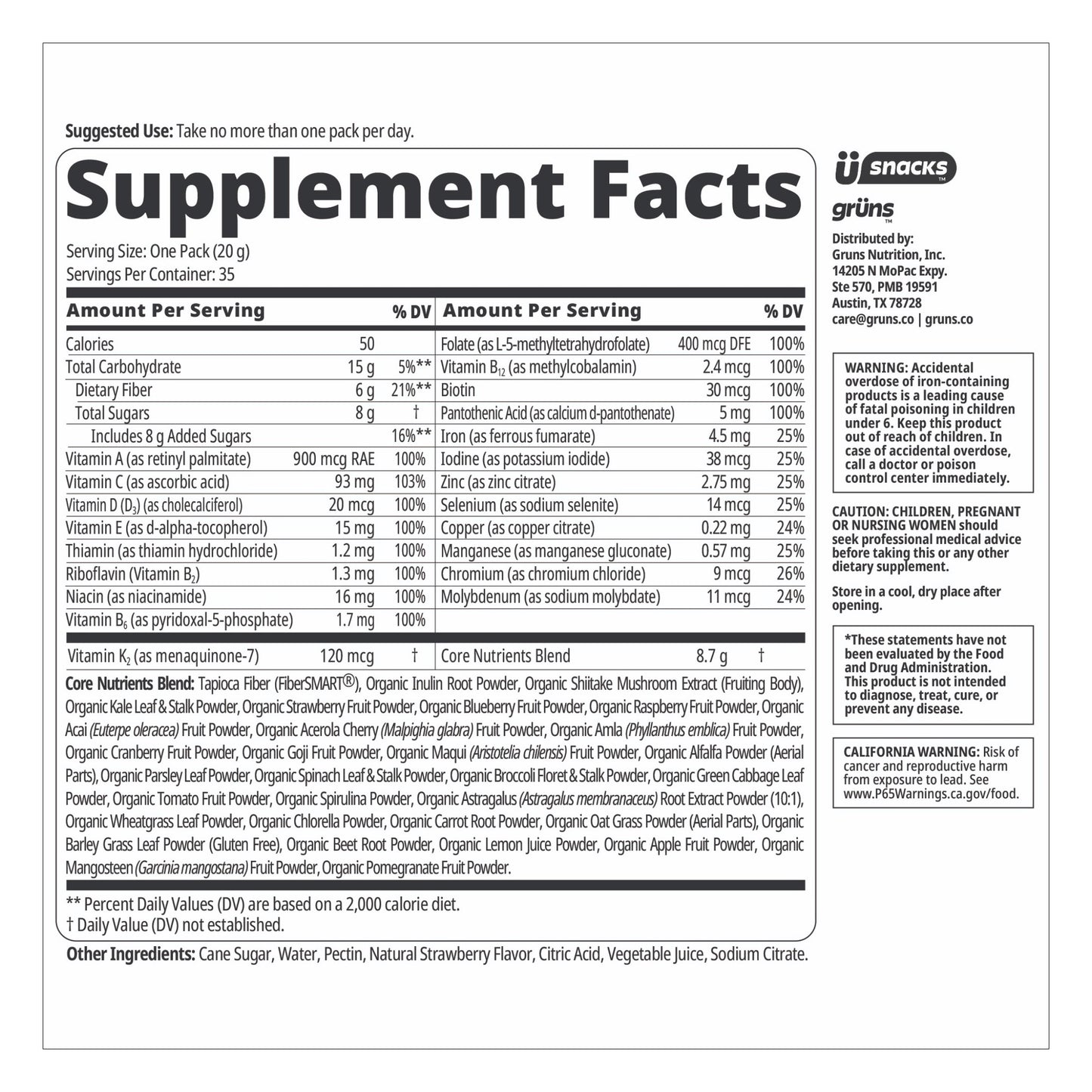 Grüns Adult Greens Gummies, 35 Daily Packs
