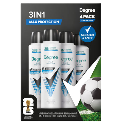 Degree Men'S Max Protection 3 in 1  Dry Spray, 4.8 Oz, 4-Pack