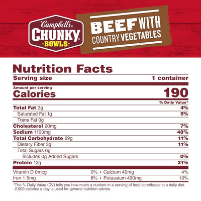 Campbell'S Chunky Soup, Beef Soup with Country Vegetables, 15.25 Oz Microwavable Bowl