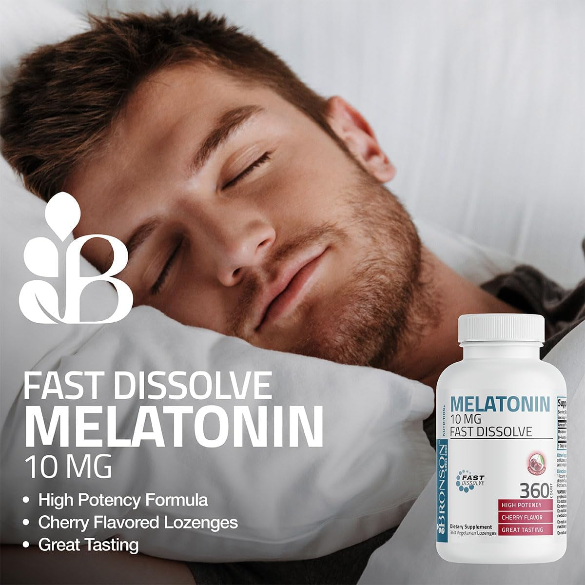 Bronson Melatonin 10Mg Fast Dissolve Cherry Flavored Tablets Vegetarian Chewable Lozenges, 360 Count