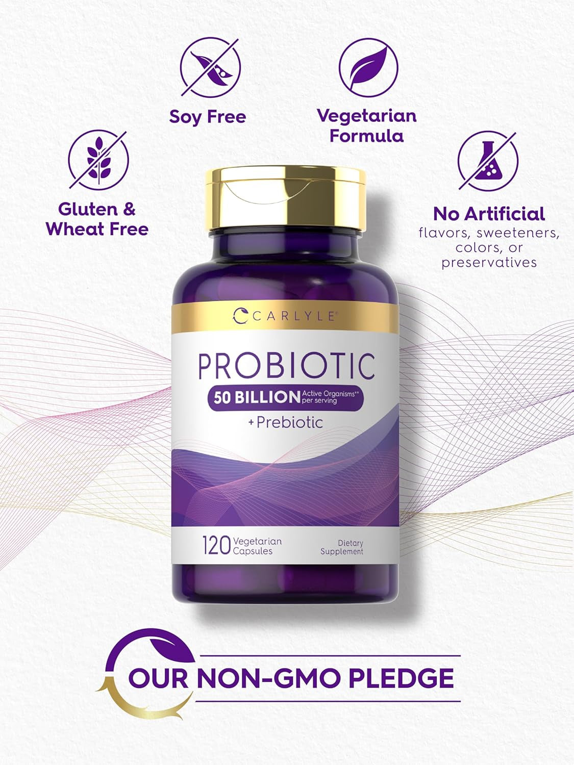 Carlyle Probiotic with Prebiotic Supplement | 120 Capsules | 50 Billion Active Organisms | Vegetarian, Non-Gmo and Gluten Free