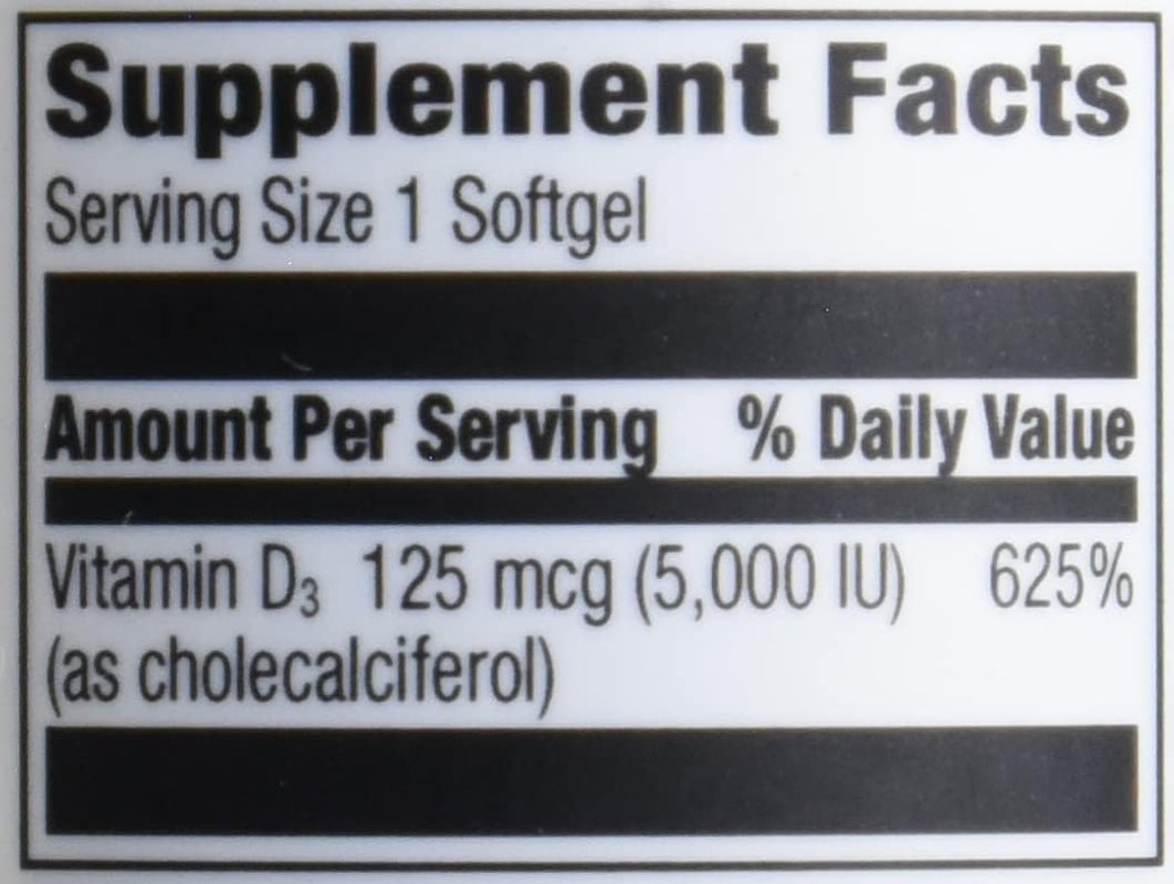 Elements Vitamin D3, 125 Mcg (5000 IU), 180 Softgels