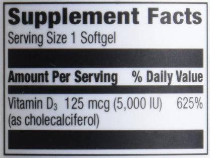Elements Vitamin D3, 125 Mcg (5000 IU), 180 Softgels