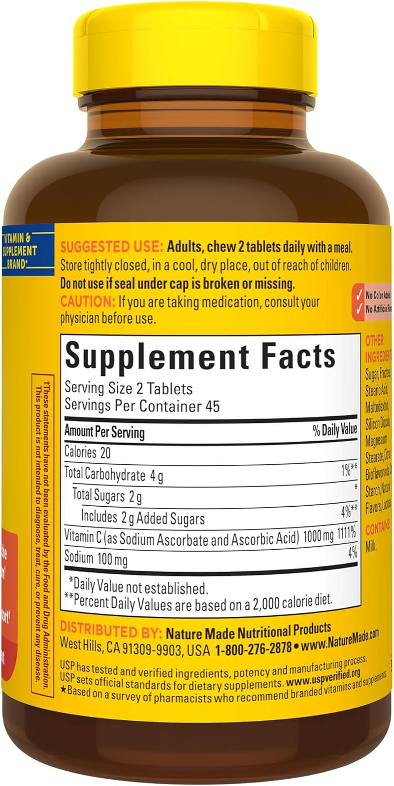 Nature Made Extra Strength Dosage Chewable Vitamin C 1000 Mg per Serving, Vitamin C Chewable Dietary Supplement for Immune Support, 90 Tablets, 45 Day Supply