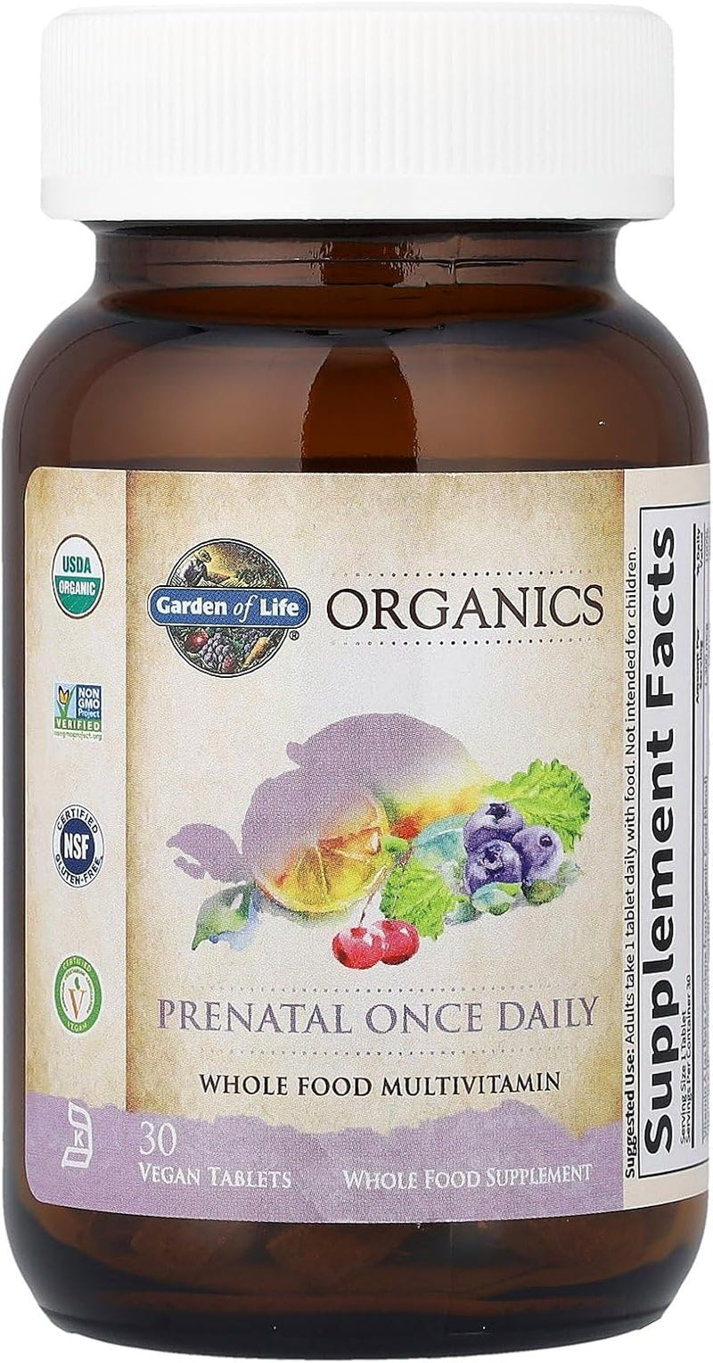 Garden of Life Organics Prenatal Vitamin: Folate for Energy & Healthy Fetal Development, Non-Constipating Iron, Vitamin C, B6, B12, D3 – Organic, Non-Gmo, Gluten-Free, Vegan, 30 Day Supply