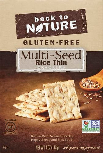 Back to Nature Gluten Free Crackers, Multi-Seed Rice Thins - Dairy Free, Non-Gmo, Made with Whole Grain Brown Rice Flour, Delicious & Quality Snacks, 4 Ounce​