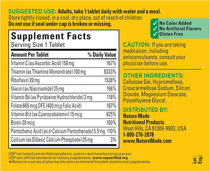 Nature Made Super B Complex with Vitamin C & Folic Acid, B Complex Vitamins for Women and Men, Dietary Supplement for Immune Support, 140 Tablets, 140 Day Supply