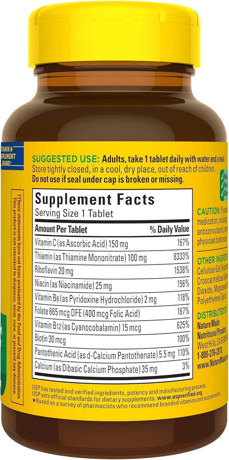 Nature Made Super B Complex with Vitamin C & Folic Acid, B Complex Vitamins for Women and Men, Dietary Supplement for Immune Support, 140 Tablets, 140 Day Supply