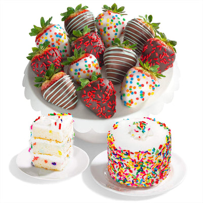 Home Delivery Happy Birthday Dipped Strawberries with Petite Birthday Cake - 12Ct 