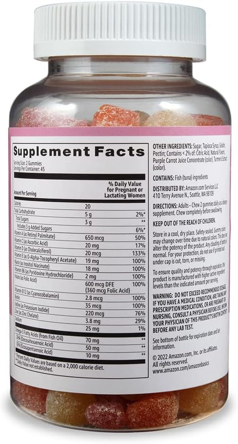 Prenatal & DHA Gummy, Rasberry & Lemon Flavor, 90 Count (Previously Solimo)