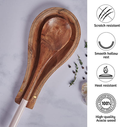 Spoon Rest for Kitchen Counter, Spoon Holder Acacia Wood, 10 Inches