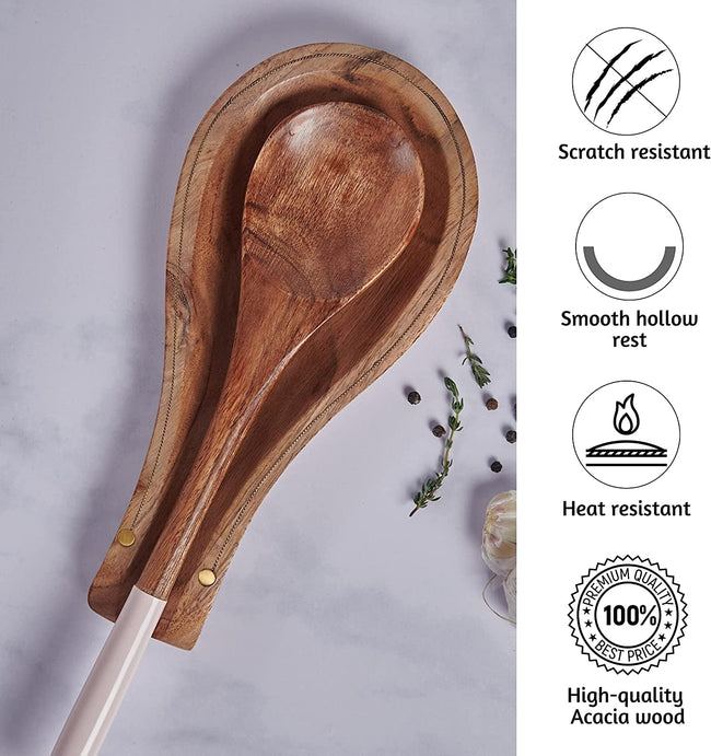 Spoon Rest for Kitchen Counter, Spoon Holder Acacia Wood, 10 Inches