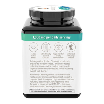 Youtheory Ashwagandha 1000 Mg, 180 Vegetarian Capsules