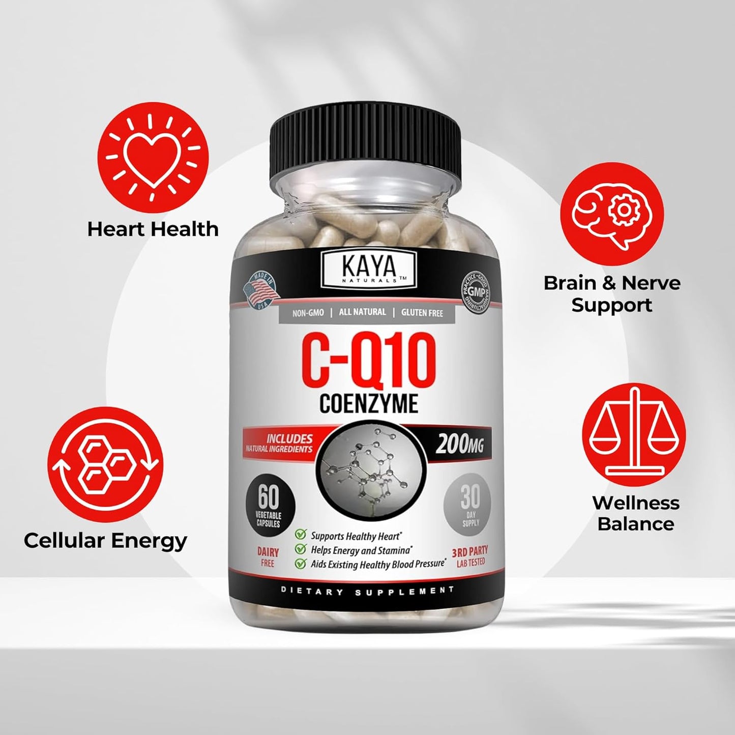 Naturals - Coq10 Power Antioxidant Supplement for Vascular, Heart Health, Healthy Blood Pressure Levels, and Immune Function - Restores Daily Cellular and Energy Production - 60 Veggie Capsules