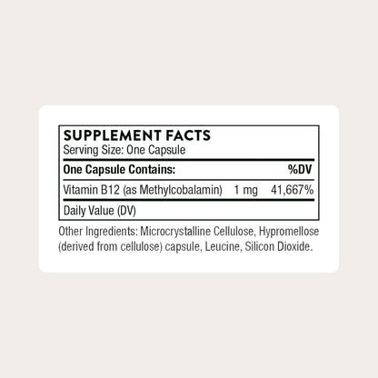 THORNE - Vitamin B12 - as Methylcobalamin - Supports Heart & Nerve Health, Blood Cell Function, Healthy Sleep & Methylation* - Gluten, Dairy & Soy-Free - 60 Servings
