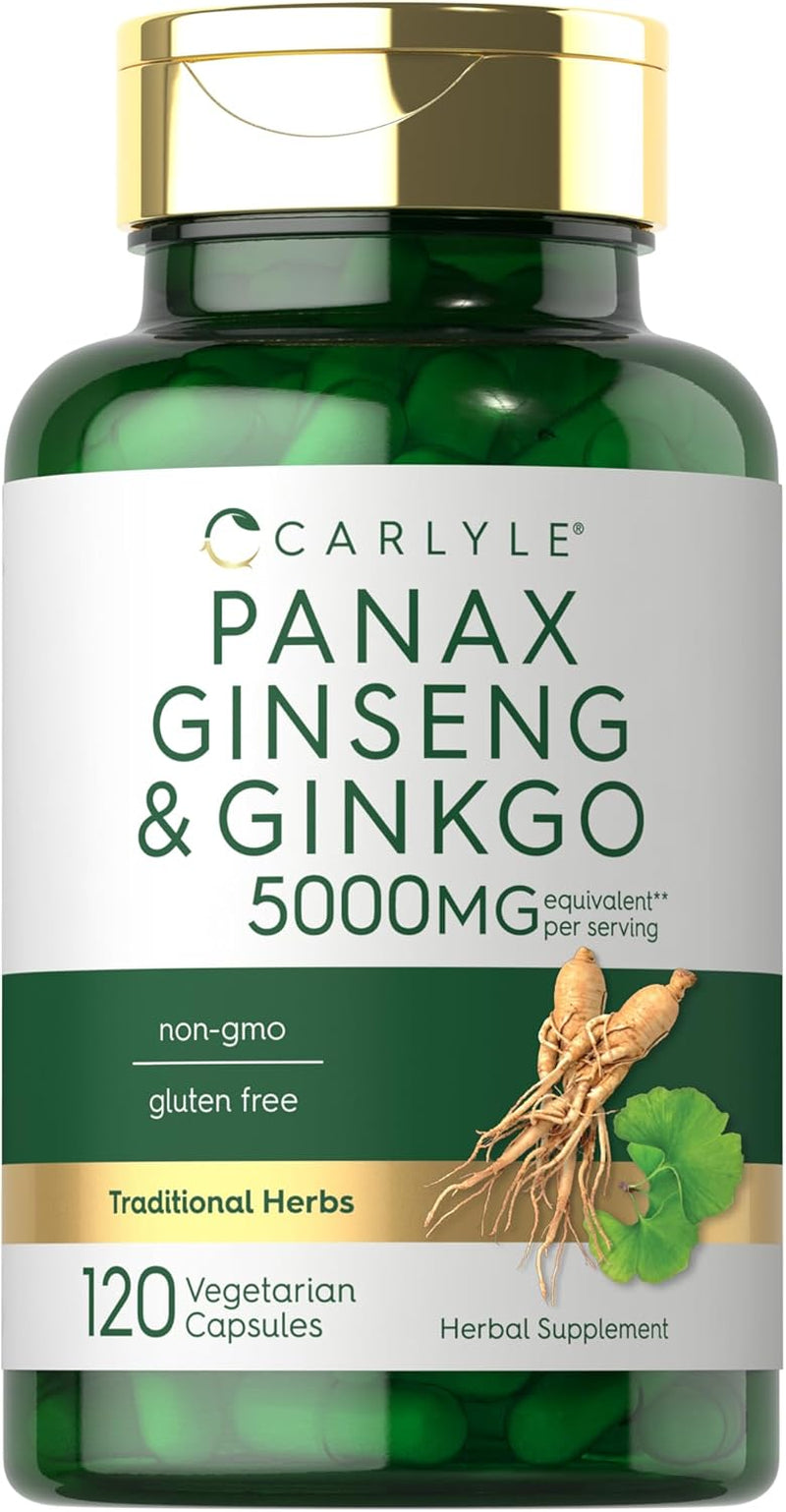 Carlyle Panax Ginseng & Ginkgo 5000Mg | 120 Vegetarian Capsules | Non-Gmo & Gluten Free Supplement