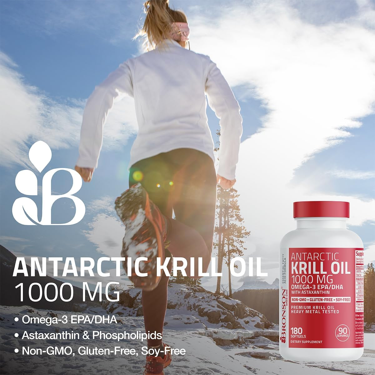 Bronson Antarctic Krill Oil 1000 Mg with Omega-3S EPA, DHA, Astaxanthin and Phospholipids 60 Softgels