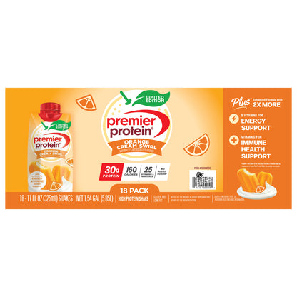 Premier 30G Protein plus Energy and Immune Support Shakes, Orange Cream Swirl, 11 Fl Oz, 18-Pack