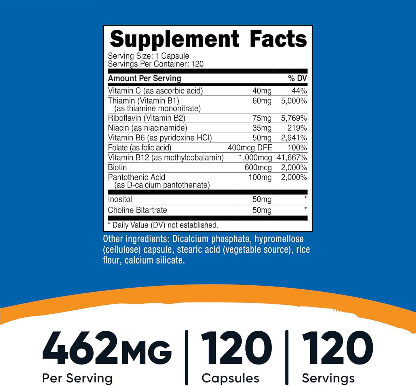High  Vitamin B Complex 462Mg, 120 Capsules - with Vitamin C - Energy Complex