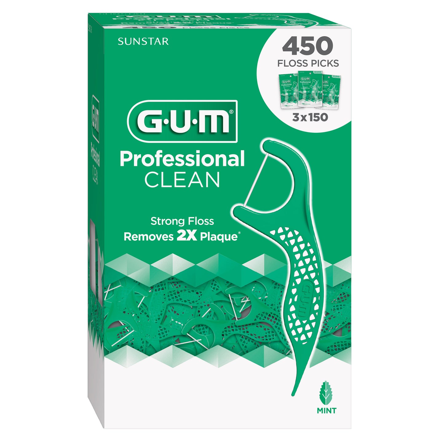 GUM Professional Clean Floss Picks, 150-Count, 3-Pack