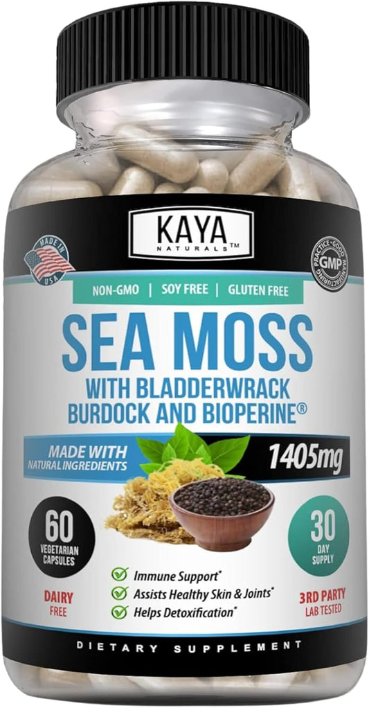 Naturals Sea Moss - Mobility Supplement for Men and Women - with Burdock Root, Irish Moss, Bladderwrack, and Bioperine - for Mobility Health and Immune Boost, 60 Count