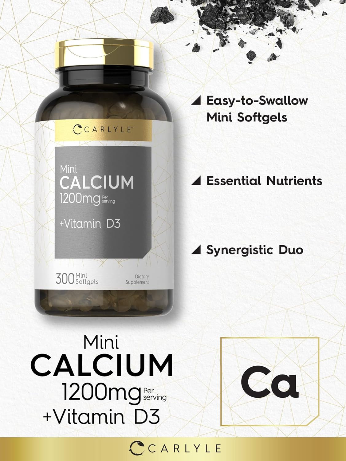 Carlyle Calcium 1200 Mg with Vitamin D3 | 300 Softgels | Non-Gmo and Gluten Free Supplement