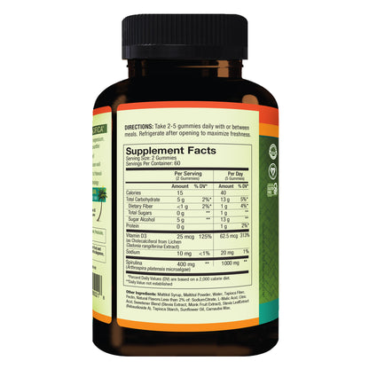 Pure Hawaiian Spirulina plus Vitamin D3 200 Mg, 120 Gummies, Tropical
