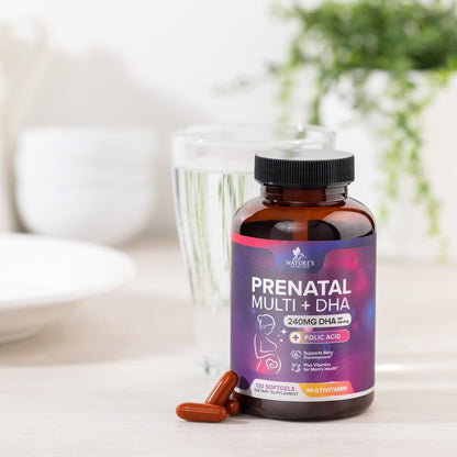 Prenatal Vitamins for Women with Folic Acid + Omega 3 DHA for Fetal Brain Development, Best Prenatal Vitamin Supplement, Daily Pregnancy Multivitamin Nutritional Support, Vegan, Non-Gmo, 120 Softgels
