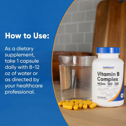 High  Vitamin B Complex 462Mg, 120 Capsules - with Vitamin C - Energy Complex