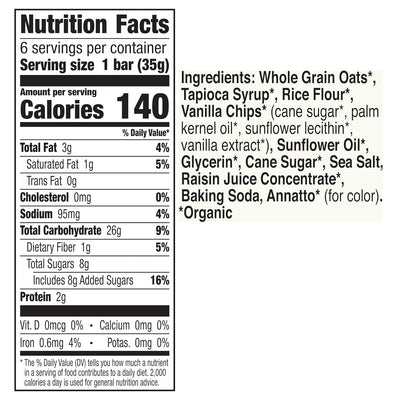 Cascadian Farm Organic Vanilla Chip Chewy Granola Bars, 6 Bars, 7.4 Oz.