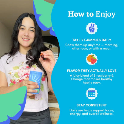 FIRST DAY Vitamins for Teens - Teen Multi Vitamins for Girls & Boys 12-17, Organic Fruit & Veggie Blend - 12 Key Nutrients: Vitamins A, B1, B2, B6, B9, B12, C, D3, E, K2-30 Day Supply