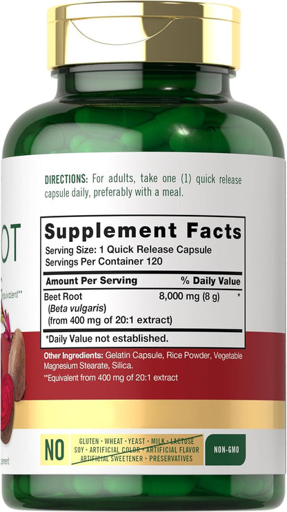 Carlyle Beet Root Capsules | 8000 Mg | 120 Count | Non-Gmo and Gluten Free Supplement