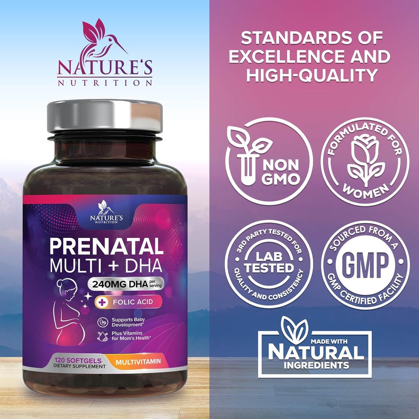 Prenatal Vitamins for Women with Folic Acid + Omega 3 DHA for Fetal Brain Development, Best Prenatal Vitamin Supplement, Daily Pregnancy Multivitamin Nutritional Support, Vegan, Non-Gmo, 120 Softgels