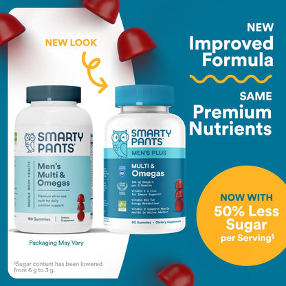 Smartypants Men'S Multivitamin Gummies - Improved Formula: Omega 3 (DHA/EPA), Methylfolate, Vitamin D3, C, Vitamin B12, B6, Vitamin A, K, Zinc & Selenium, Gluten Free, 90 Count (30 Day Supply)