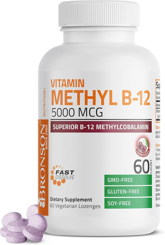 Bronson Methyl B12 5000 Mcg Vitamin B12 Methylcobalamin Energy & Brain Support 60 Lozenges