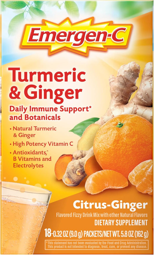 Emergen-C Citrus-Ginger Fizzy Drink Mix, Turmeric and Ginger, Immune Support, Natural Flavors with High  Vitamin C, 18 Count