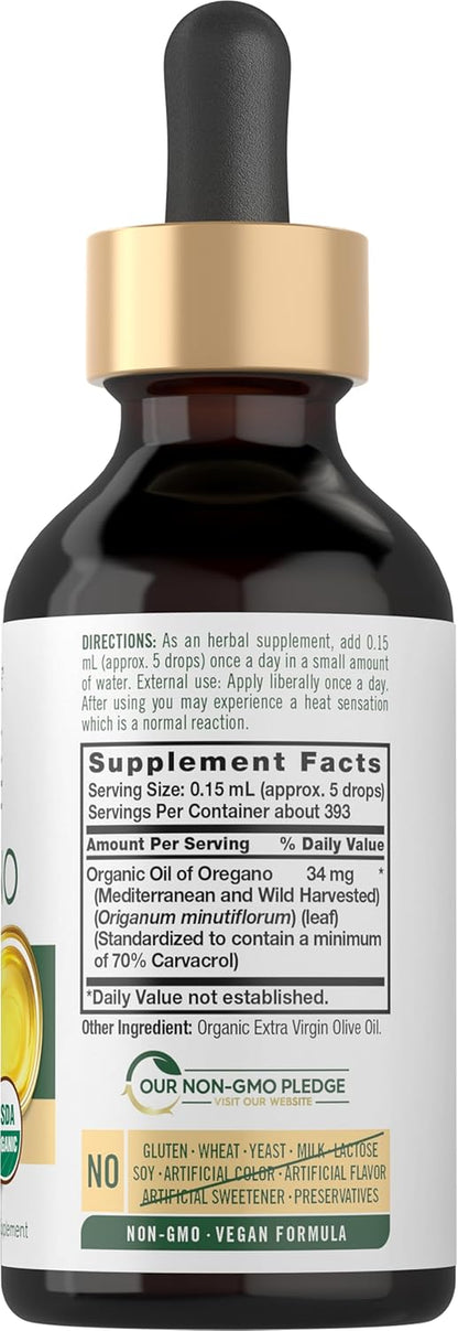 Carlyle Organic Oil of Oregano Liquid Drops | 2 Fl Oz | Vegan Herbal Supplement | Non-Gmo, Gluten Free