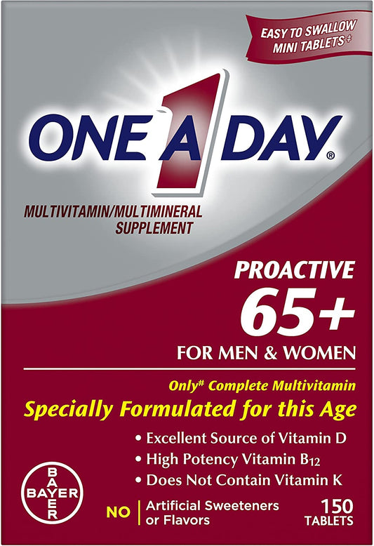 One a Day Proactive 65+, Mens & Womens Multivitamin, Supplement with Vitamin A, C, D, and Zinc to Support Bone Health & Cell Health, Calcium, Folic Acid, Tablet 150 Count