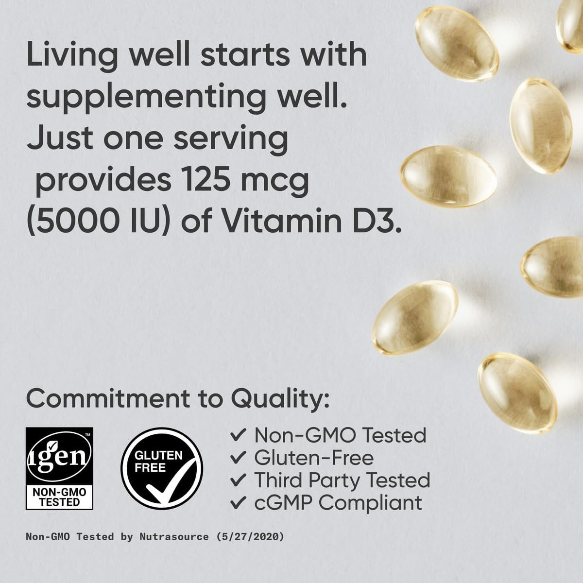Sports Research® Vitamin D3 W/Coconut MCT Oil - High  Vitamin D3 5000Iu (125Mcg) Supplement for Immune & Bone Support - Seed Oil Free - Non-Gmo - Gluten Free (360 Liquid Softgels)
