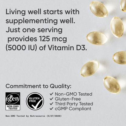 Sports Research® Vitamin D3 W/Coconut MCT Oil - High  Vitamin D3 5000Iu (125Mcg) Supplement for Immune & Bone Support - Seed Oil Free - Non-Gmo - Gluten Free (360 Liquid Softgels)