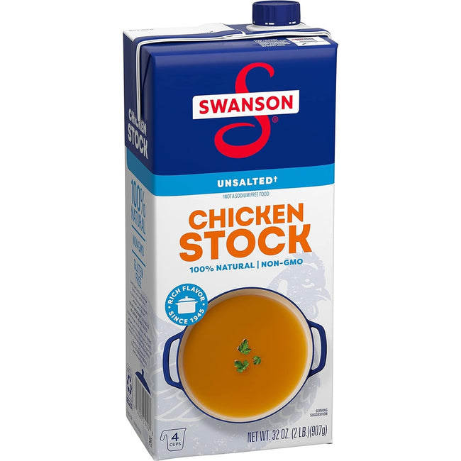 100% Natural Unsalted Chicken Stock,32 Oz Carton