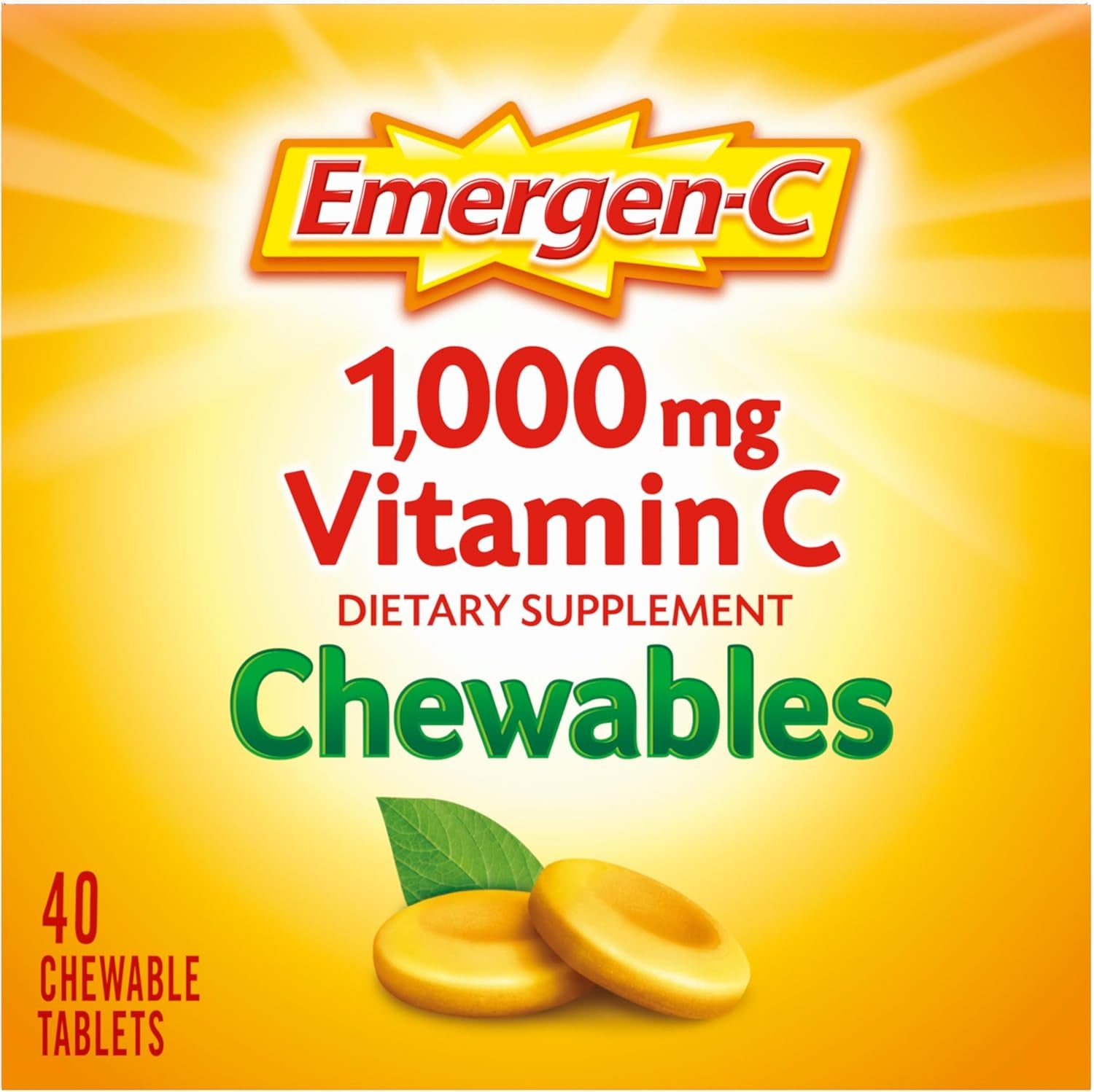 Emergen-C Chewable Vitamin C 1000Mg, with B Vitamins and Antioxidants Tablet (40 Count, Orange Blast Flavor), Dietary Supplement