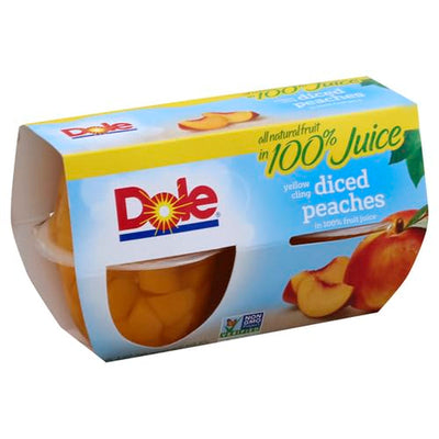 Dole Fruit Bowls Diced Peaches in 100% Juice Snacks, 4Oz 4 Total Cups, Gluten & Dairy Free, Bulk Lunch Snacks for Kids & Adults