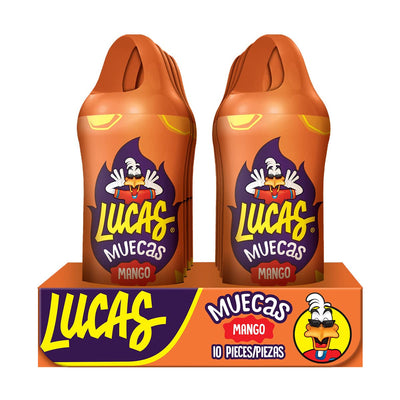 Lucas Muecas Lollipop Mango Flavor Candy, 0.96Oz - 10 Pieces Pack for Treats, Snack, Parties, Piñatas