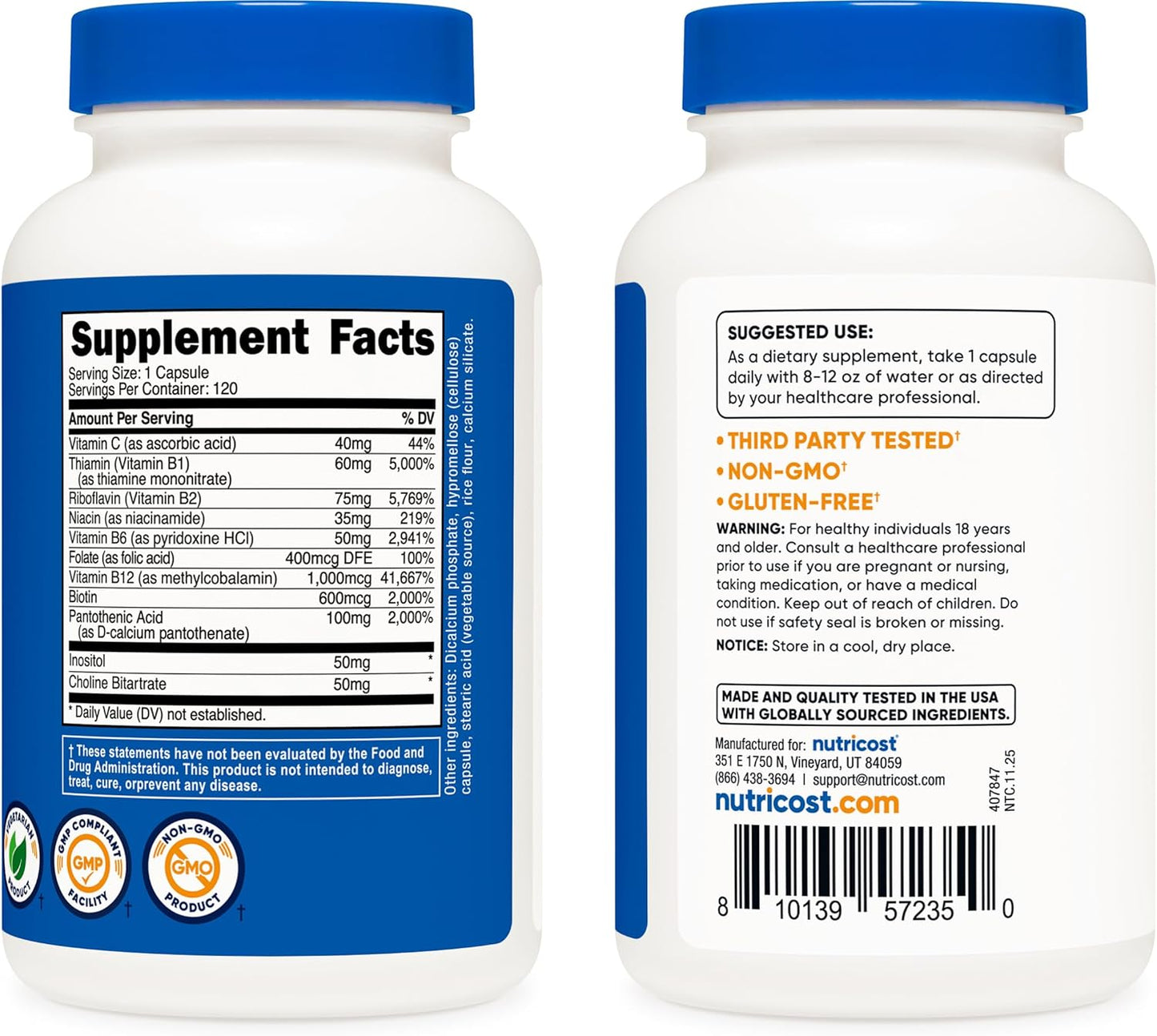 High  Vitamin B Complex 462Mg, 120 Capsules - with Vitamin C - Energy Complex