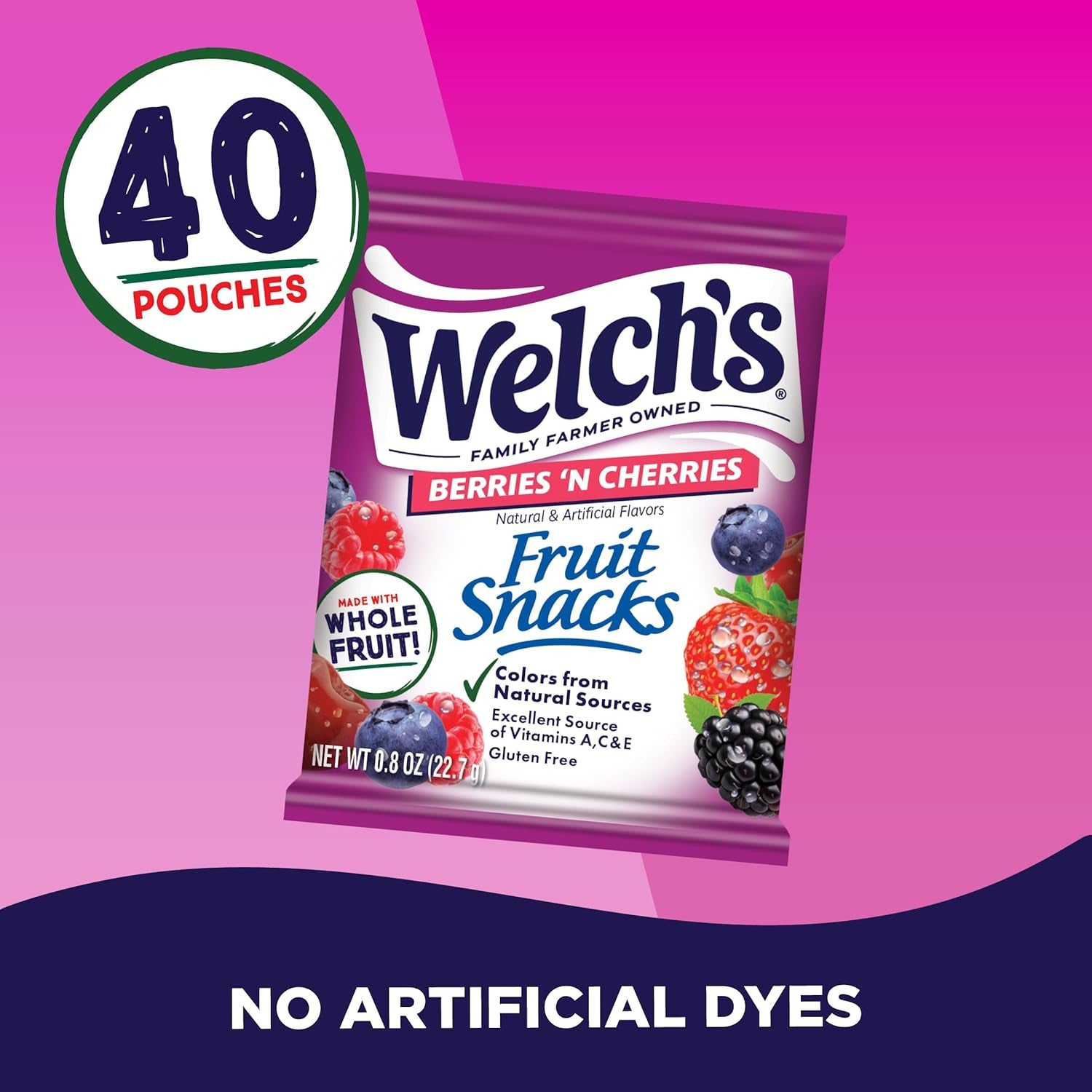 Welch'S Fruit Snacks, Berries 'N Cherries , 0.8Oz Case of 40