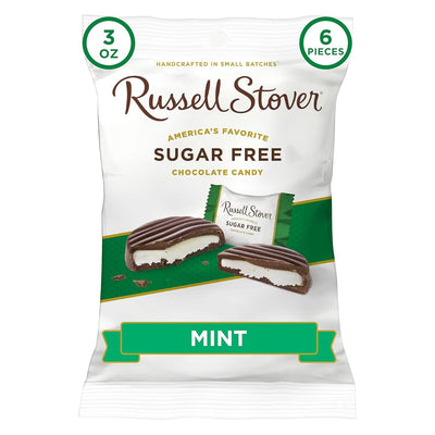 Russell Stover Sugar Free Dark Chocolate Mint Patties with Stevia, 3 Ounce Bag