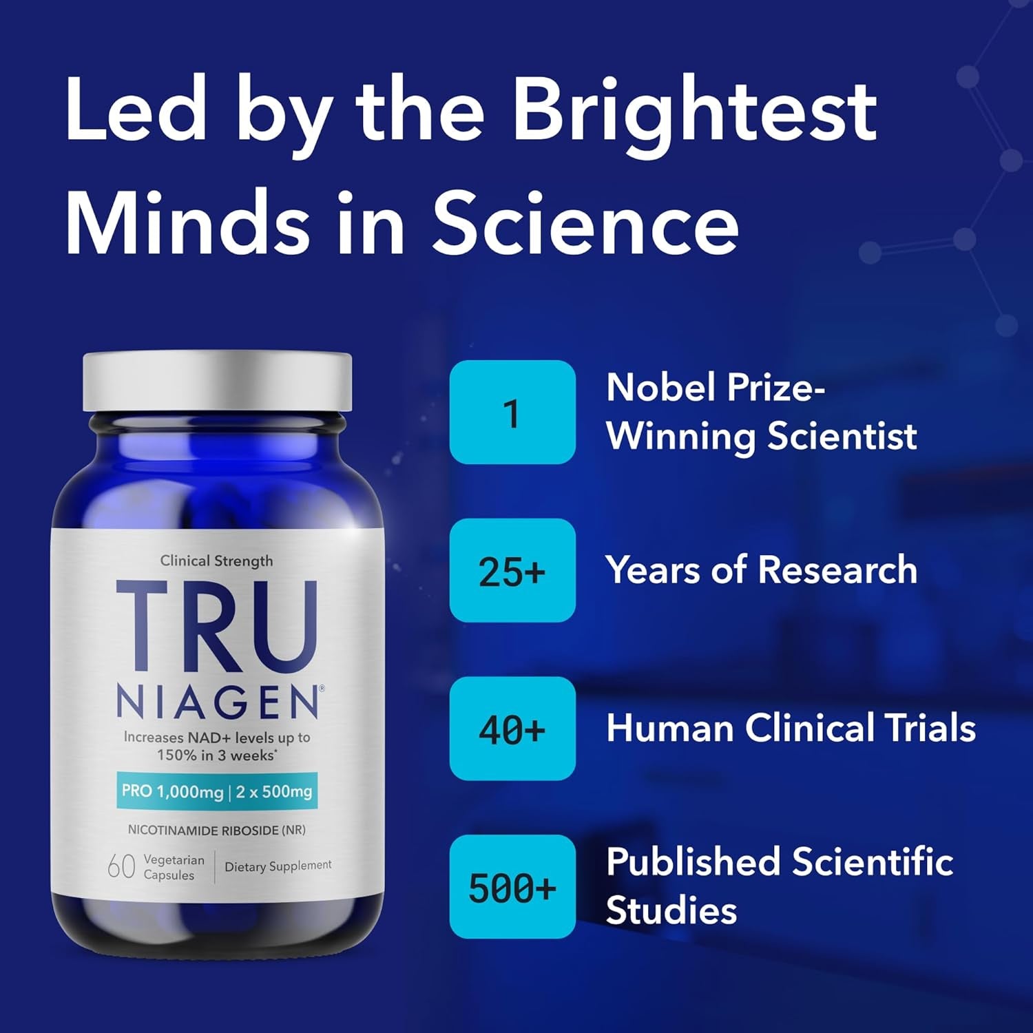 TRU NIAGEN PRO NAD+ Supplement for Brain Function, anti Aging and Cell Regeneration, 2 X 500Mg Patented Niagen, 30 1000Mg Servings | Supports Cellular Energy | Nicotinamide Riboside (NR) Take 2 Daily